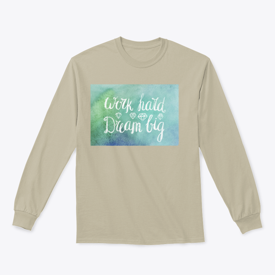 A cozy sweatshirt featuring the inspirational quote 'Work Hard Dream Big', made from a soft cotton/polyester blend, perfect for casual wear.