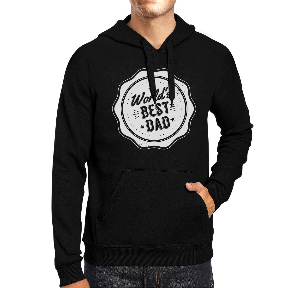 A stylish unisex black hoodie with the text 'World's Best Dad' printed on it, perfect for Father's Day gifts.