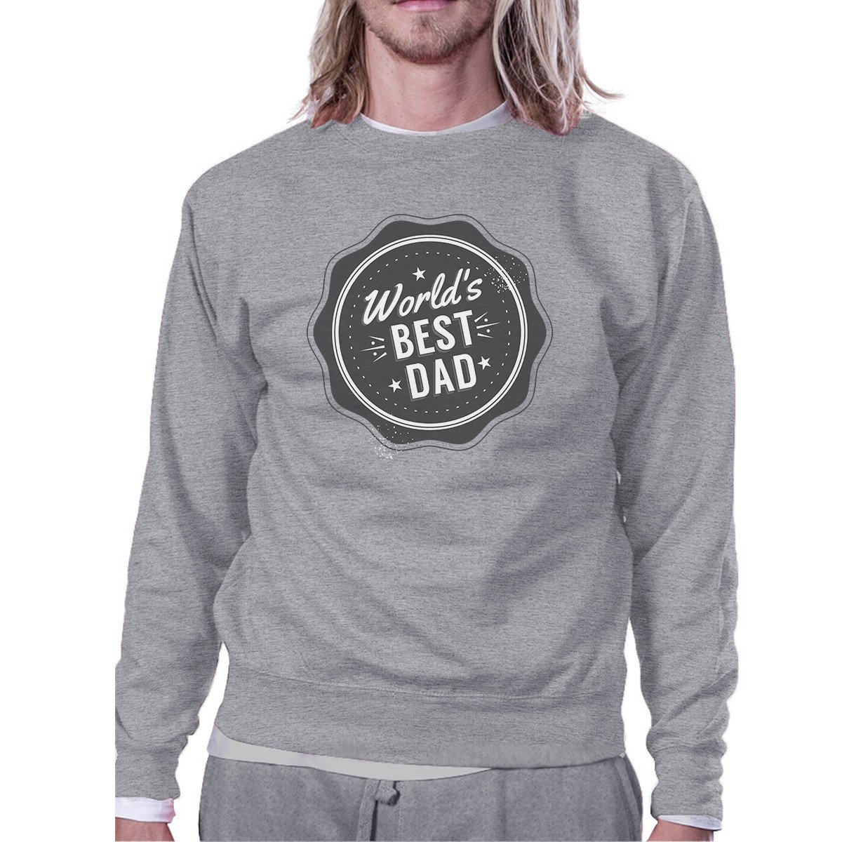 Unisex grey sweatshirt with 'Worlds Best Dad' funny design, perfect for Father's Day gifts.