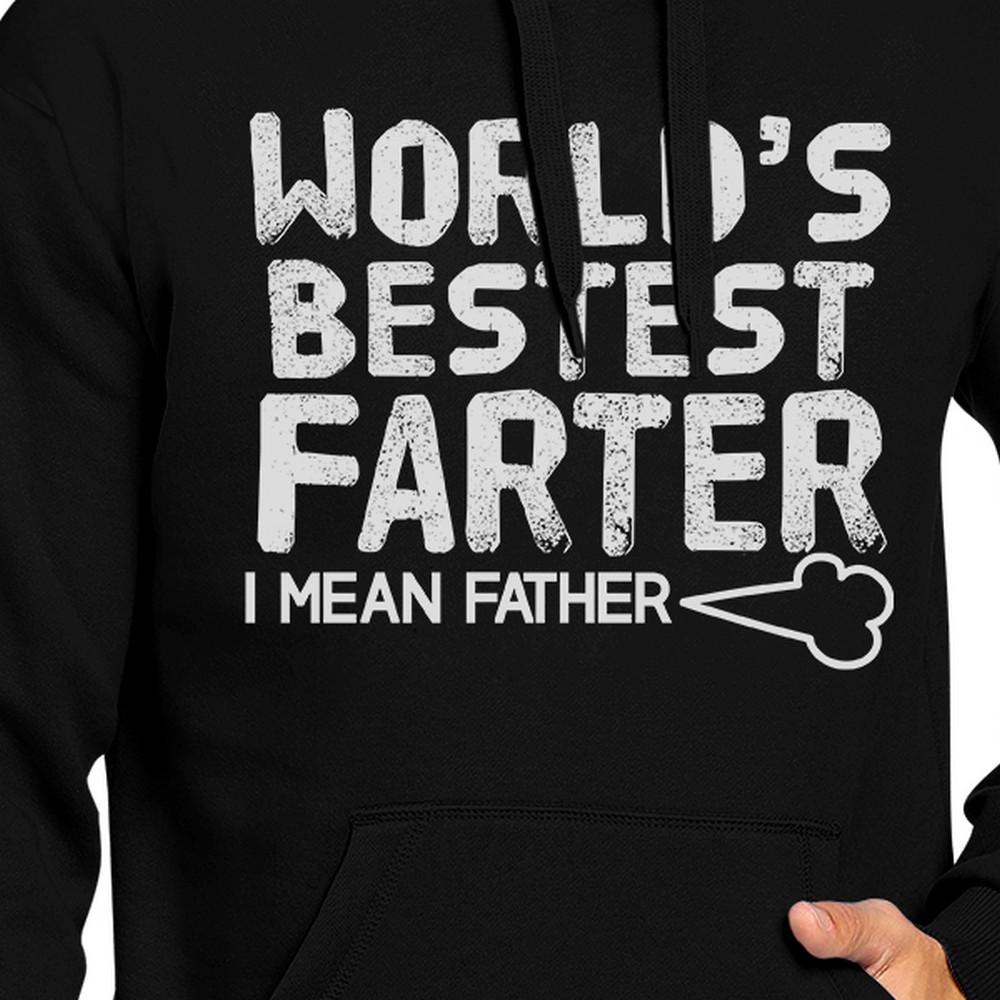 A black unisex hoodie featuring the humorous text 'World's Bestest Farter', perfect for Father's Day gifts.