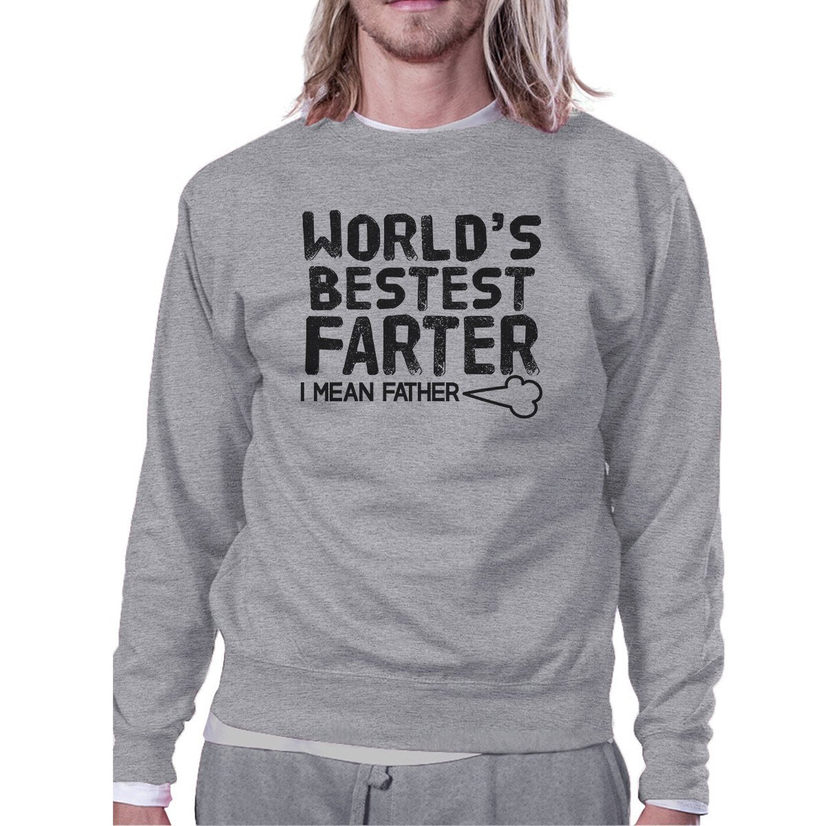 World's Bestest Farter Unisex Grey Pullover featuring a humorous design, perfect for Father's Day gifts.