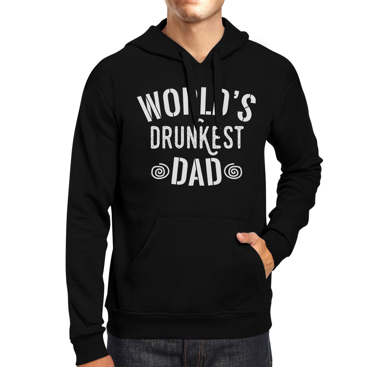 World's Drunkest Dad Unisex Black Hoodie featuring a humorous design, made from soft cotton and polyester blend.