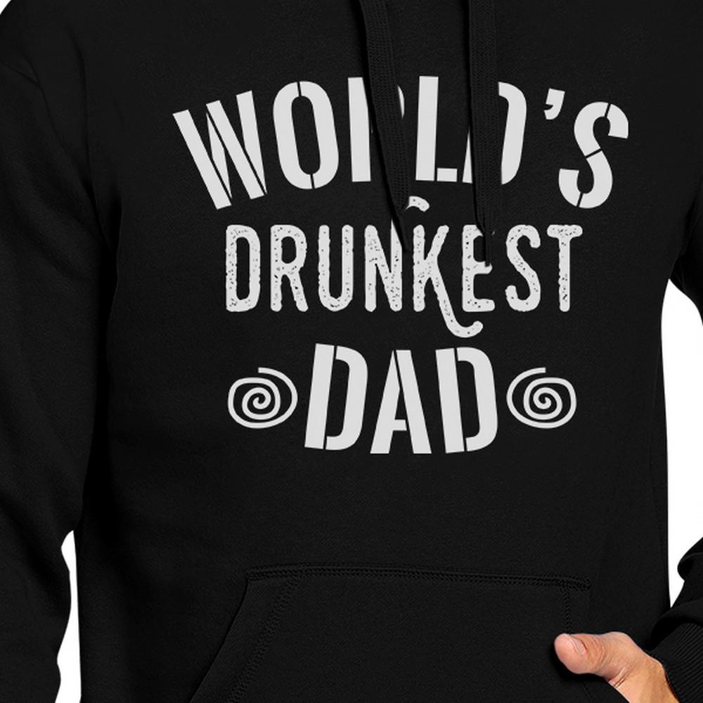 World's Drunkest Dad Unisex Black Hoodie featuring a humorous design, made from soft cotton and polyester blend.