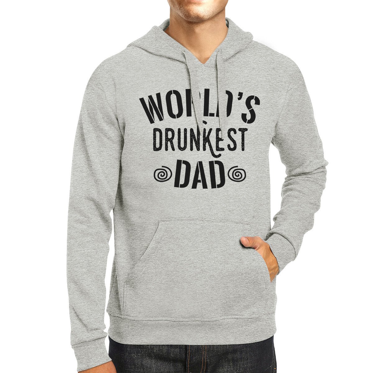 A grey unisex hoodie featuring the humorous text 'World's Drunkest Dad', perfect for Father's Day gifts.