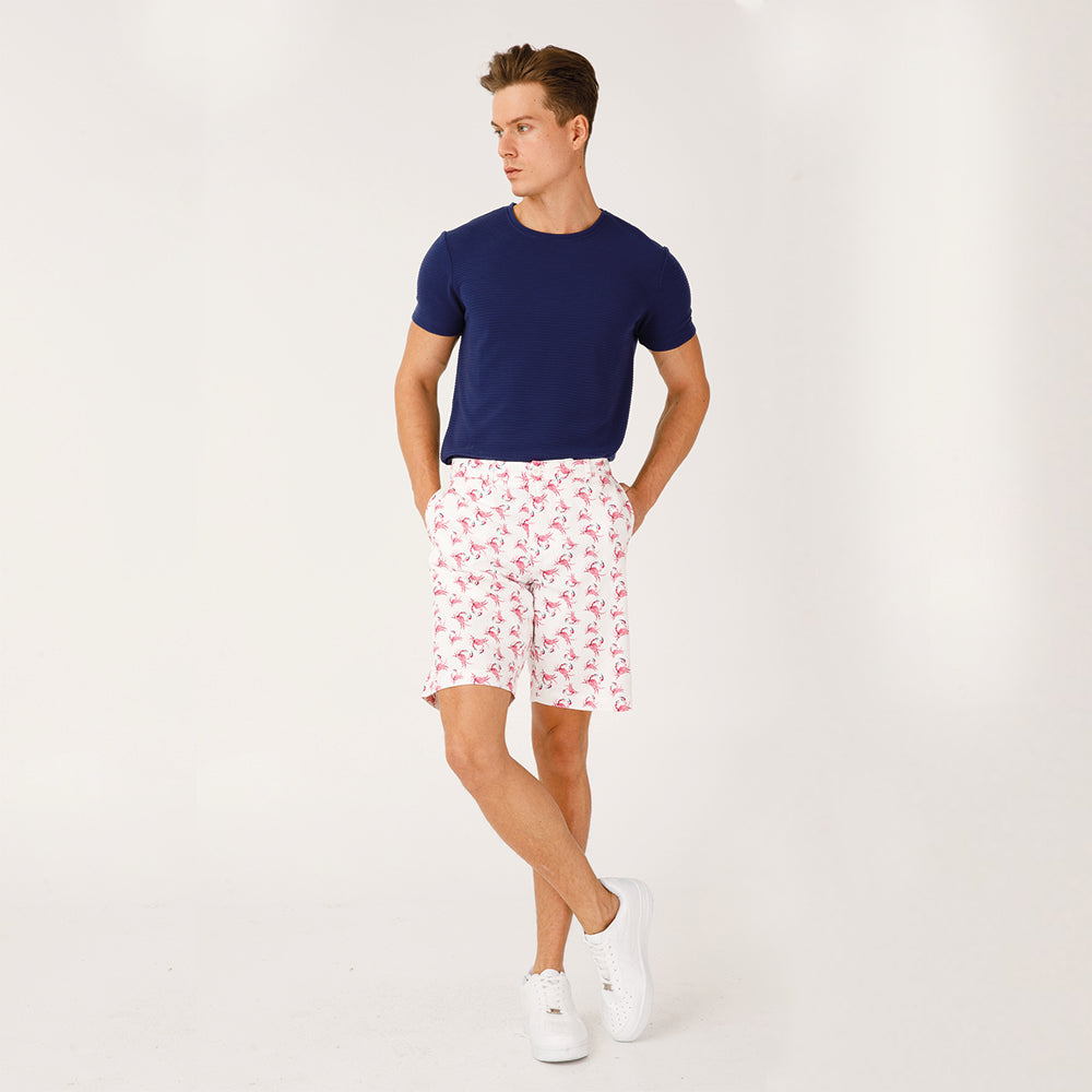 Anemoss Marine Collection Crab Herren Shorts in weiß und rosa mit maritimem Krabbenmuster, ideal für den Sommer.