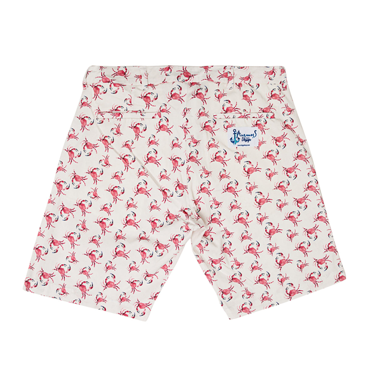 Anemoss Marine Collection Crab Herren Shorts in weiß und rosa mit maritimem Krabbenmuster, ideal für den Sommer.