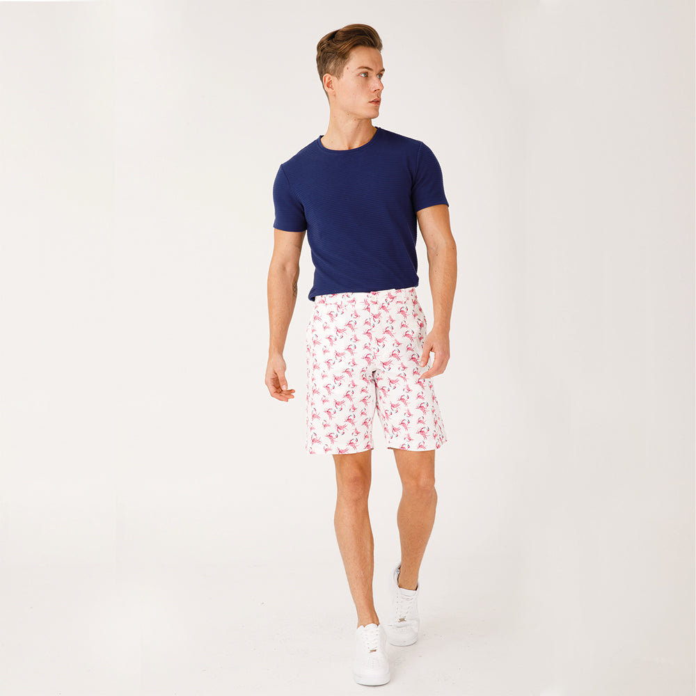 Anemoss Marine Collection Crab Herren Shorts in weiß und rosa mit maritimem Krabbenmuster, ideal für den Sommer.