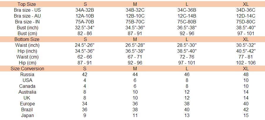 Women's clothing size chart.