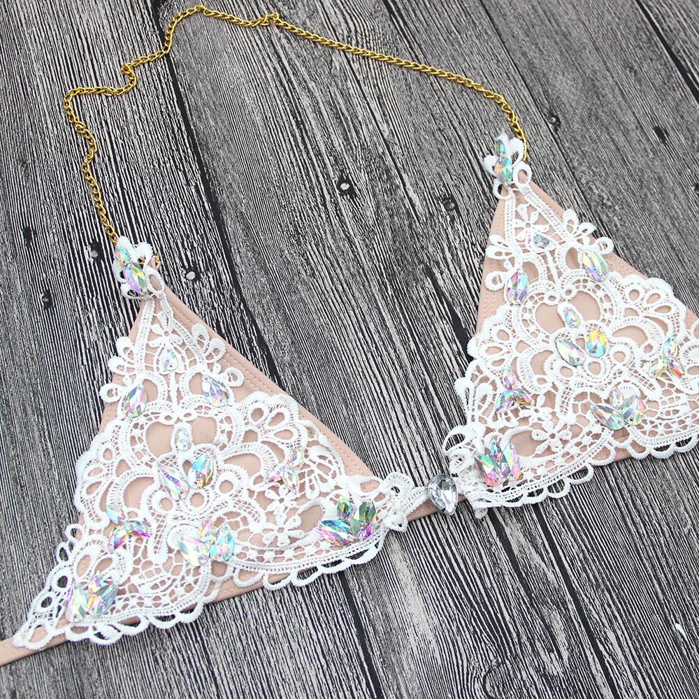 White lace bralette with rhinestones