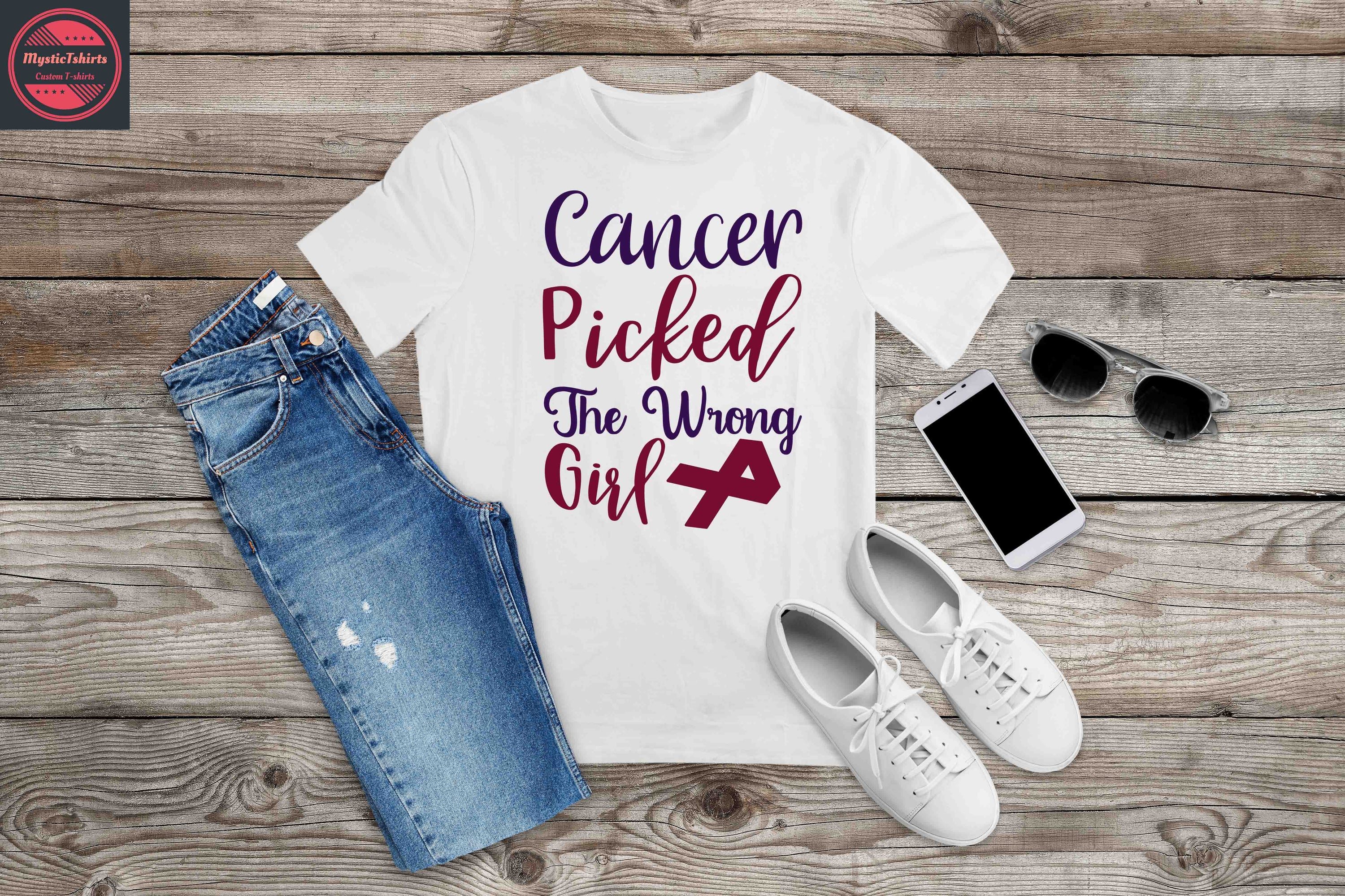 Custom made Cancer Awareness shirt featuring bold text and vibrant colors, symbolizing support for cancer fighters.