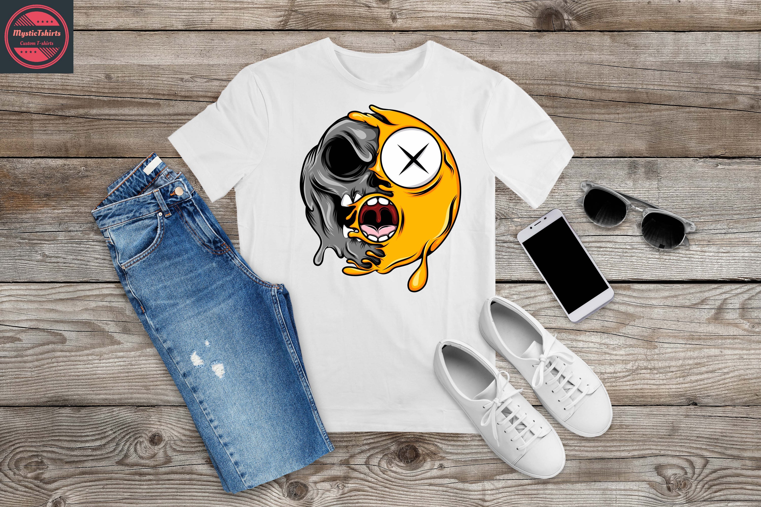 A vibrant CRAZY FACE personalized T-Shirt featuring custom text, showcasing high-quality fabric and eco-friendly printing.