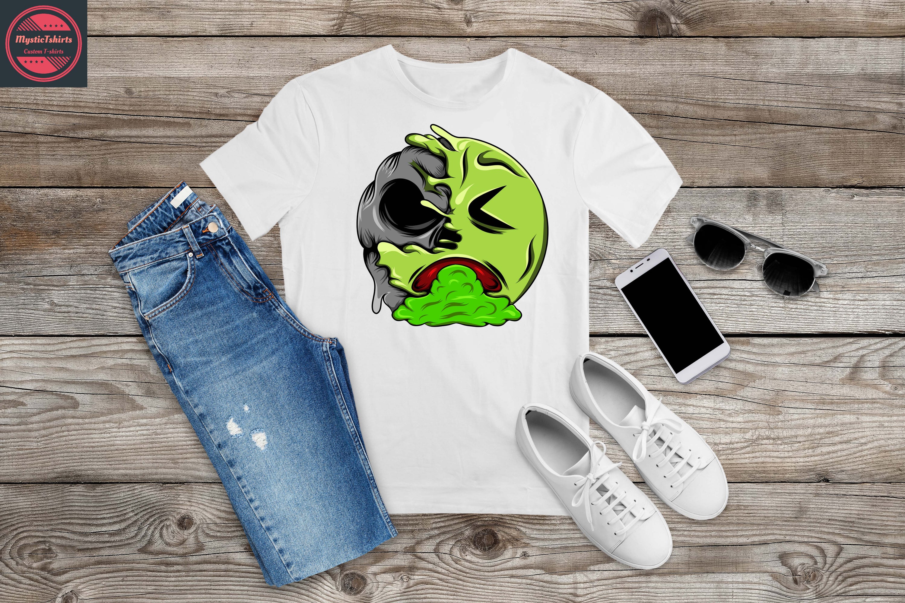 A vibrant CRAZY FACE personalized T-Shirt featuring custom text, showcasing high-quality fabric and eco-friendly printing.