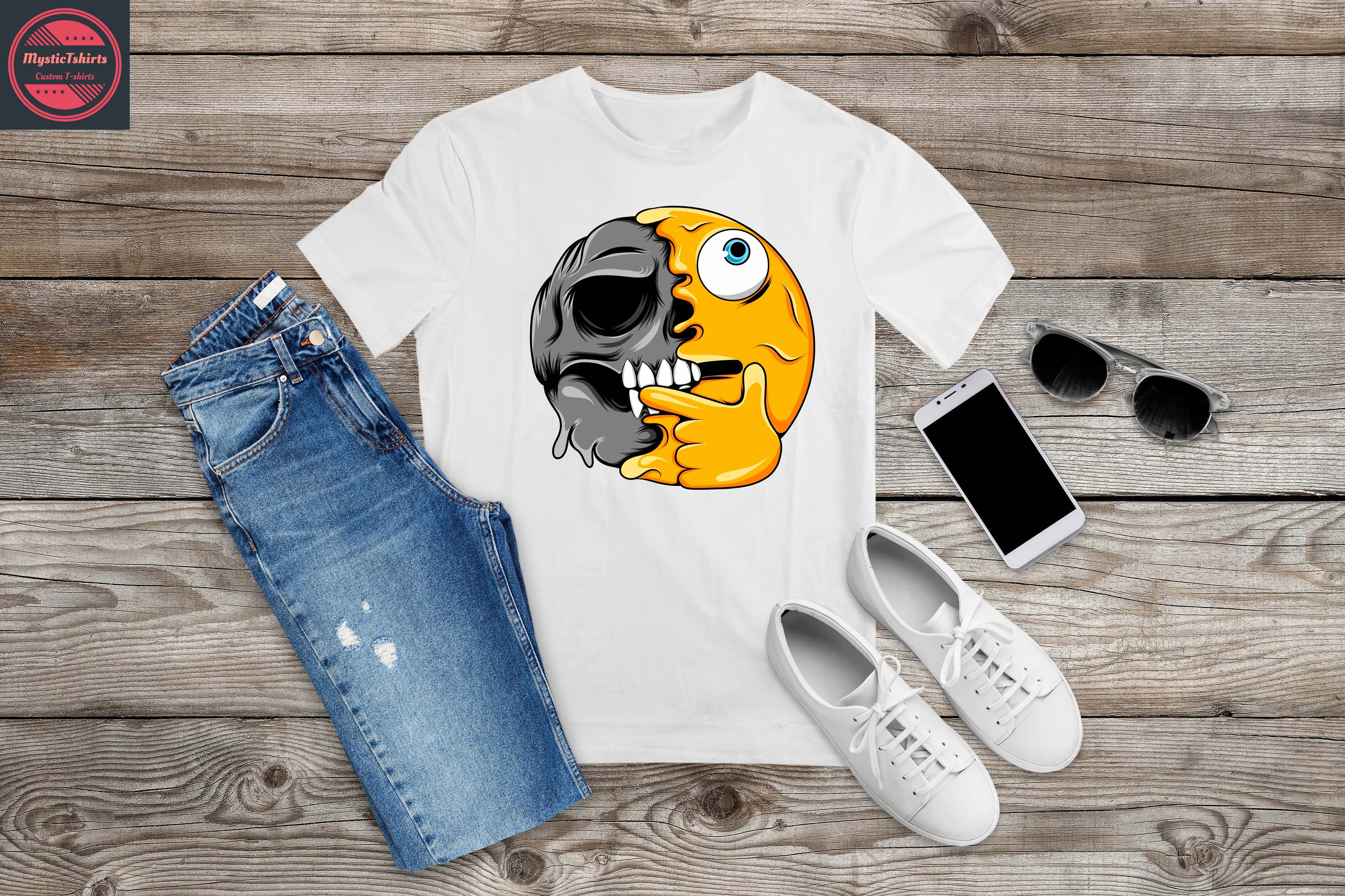 A vibrant CRAZY FACE personalized T-Shirt featuring custom text, showcasing high-quality fabric and eco-friendly printing.