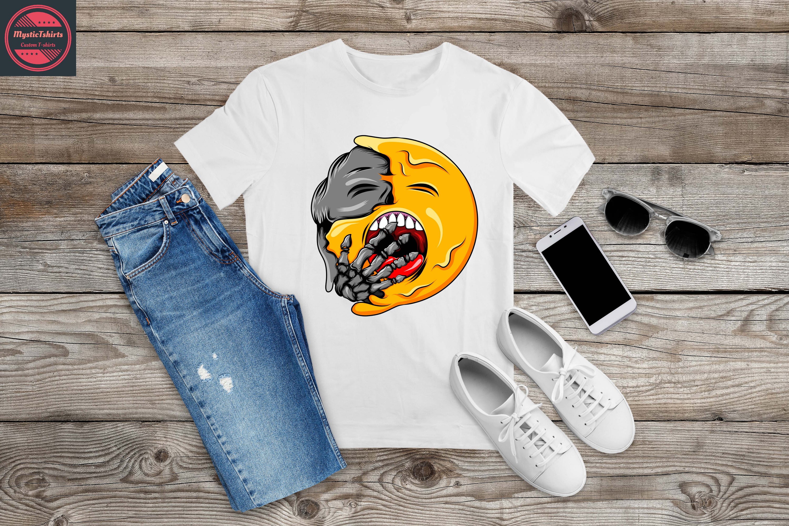 A vibrant CRAZY FACE personalized T-Shirt featuring custom text, showcasing high-quality fabric and eco-friendly printing.