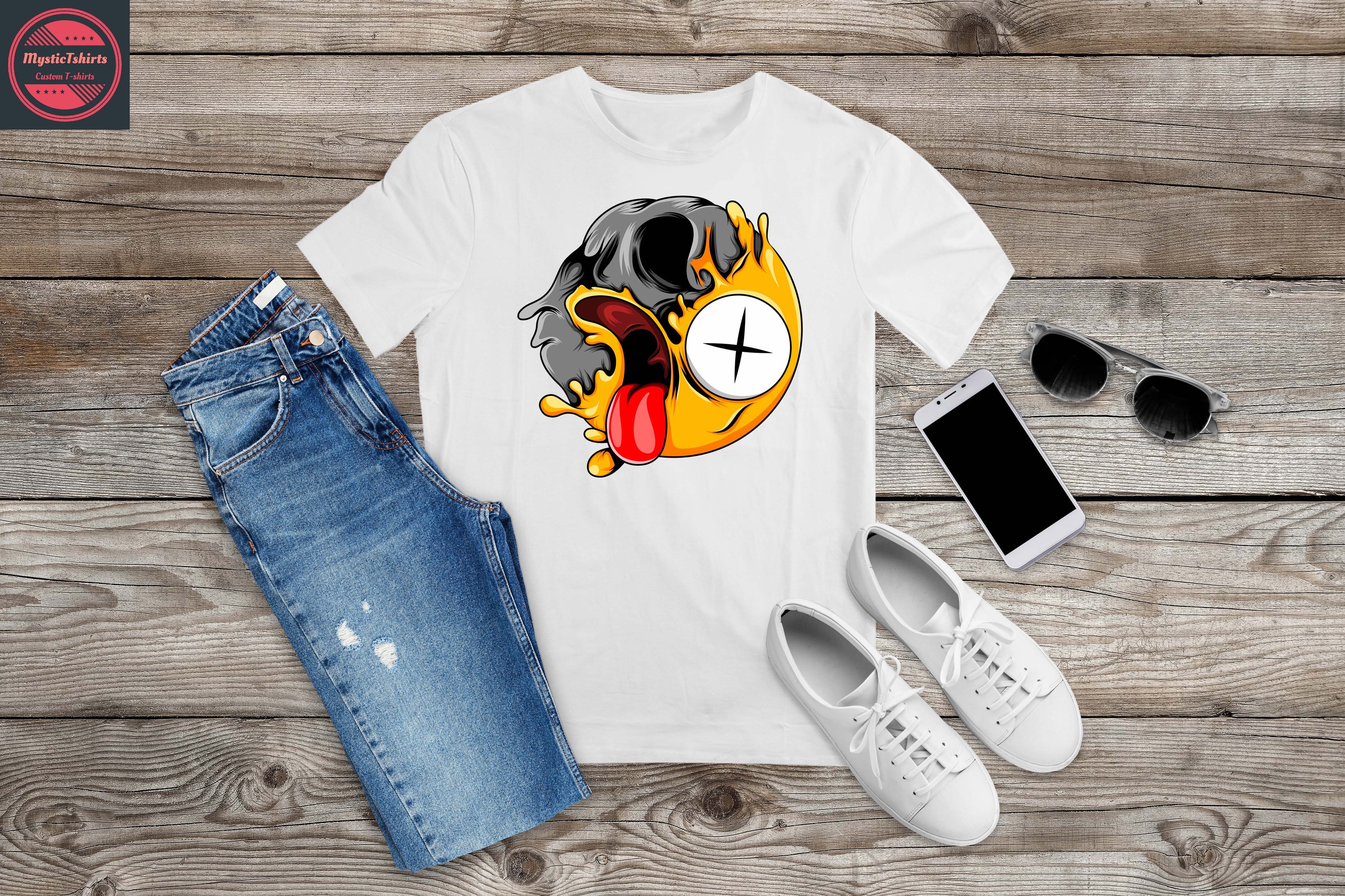 A personalized CRAZY FACE T-Shirt featuring custom text, showcasing vibrant colors and high-quality fabric, perfect for any occasion.