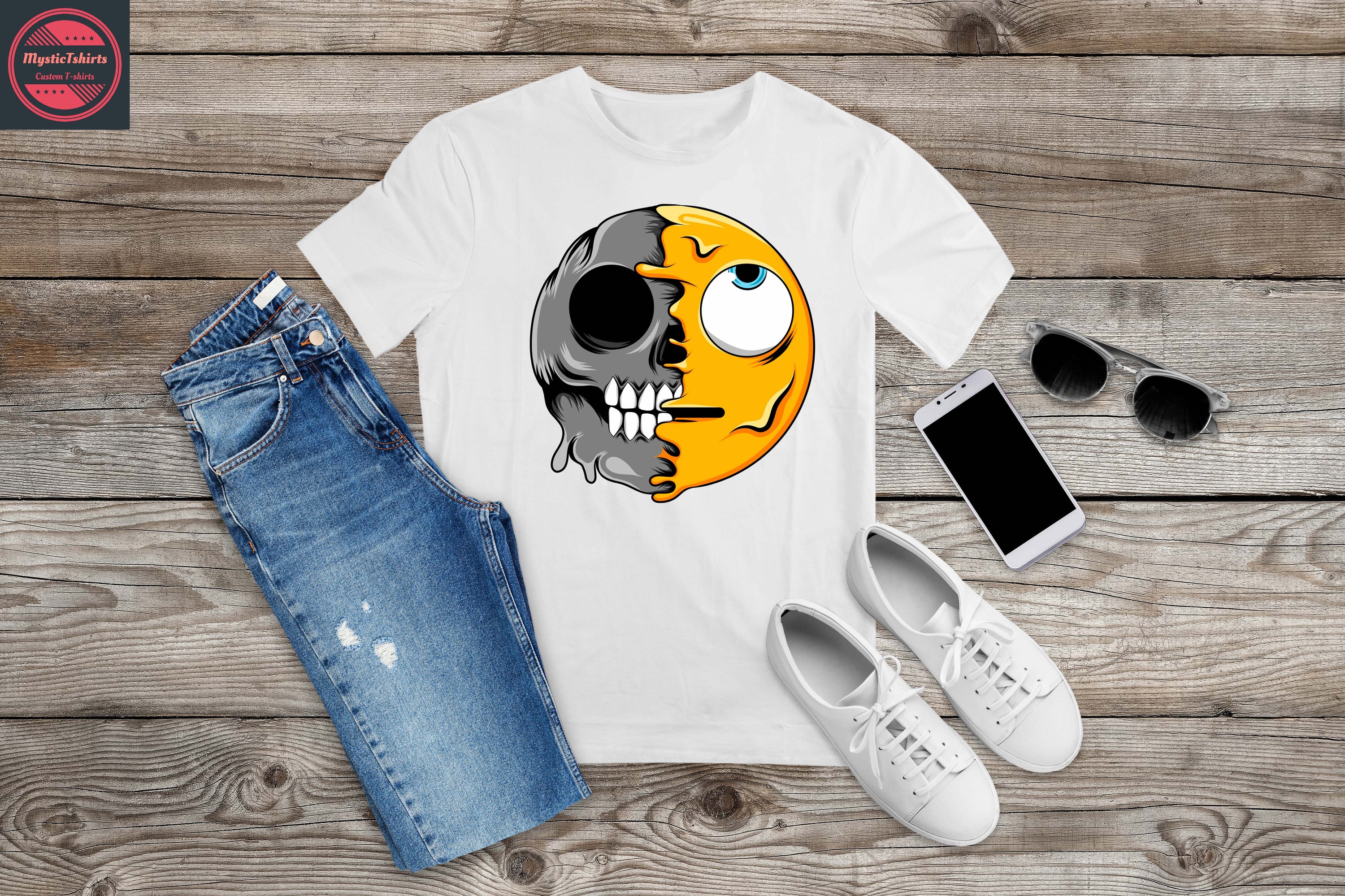 A vibrant CRAZY FACE personalized T-Shirt featuring custom text, showcasing high-quality fabric and eco-friendly printing.