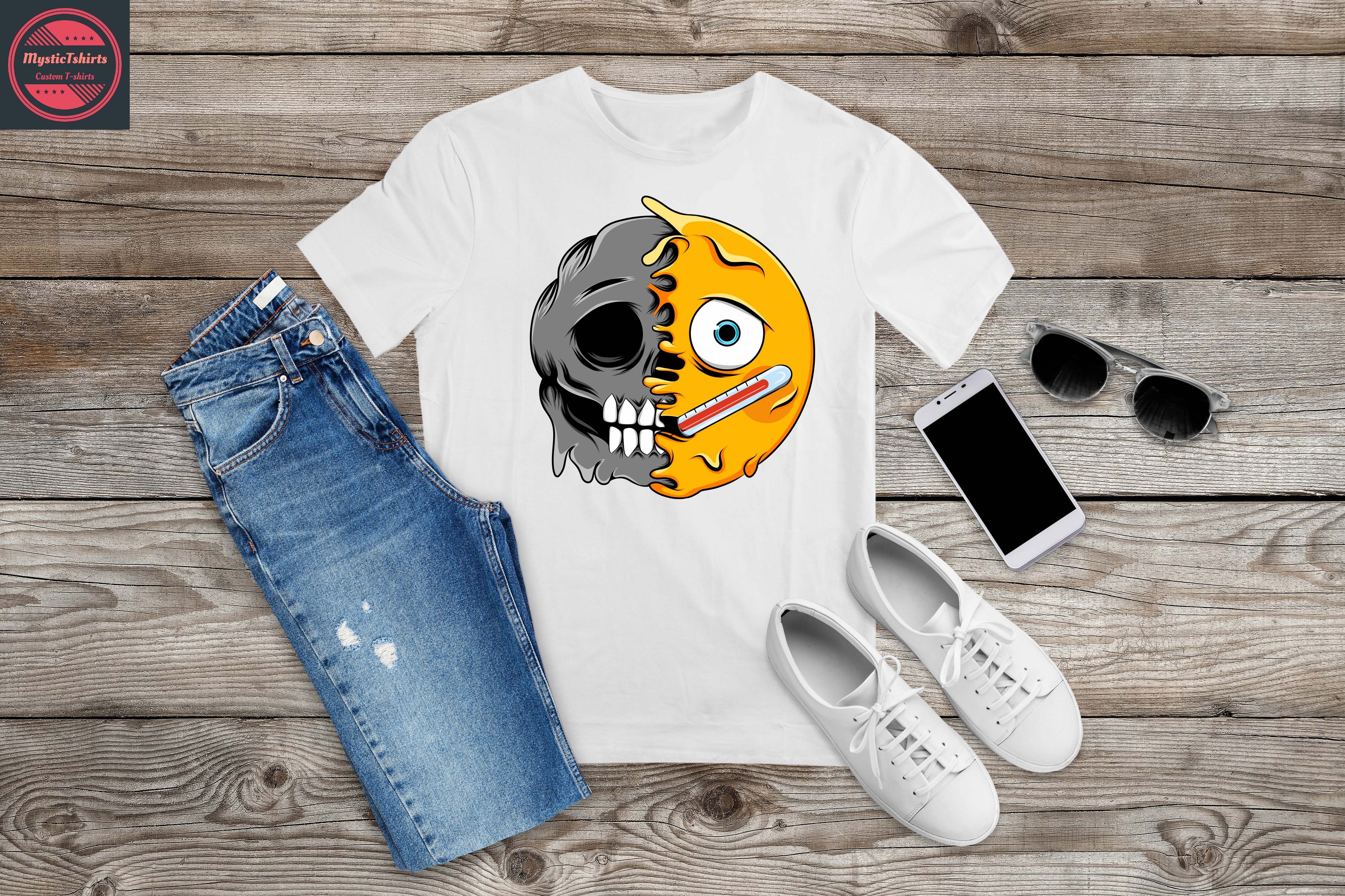 A vibrant CRAZY FACE personalized T-shirt featuring custom text, showcasing high-quality fabric and eco-friendly printing.