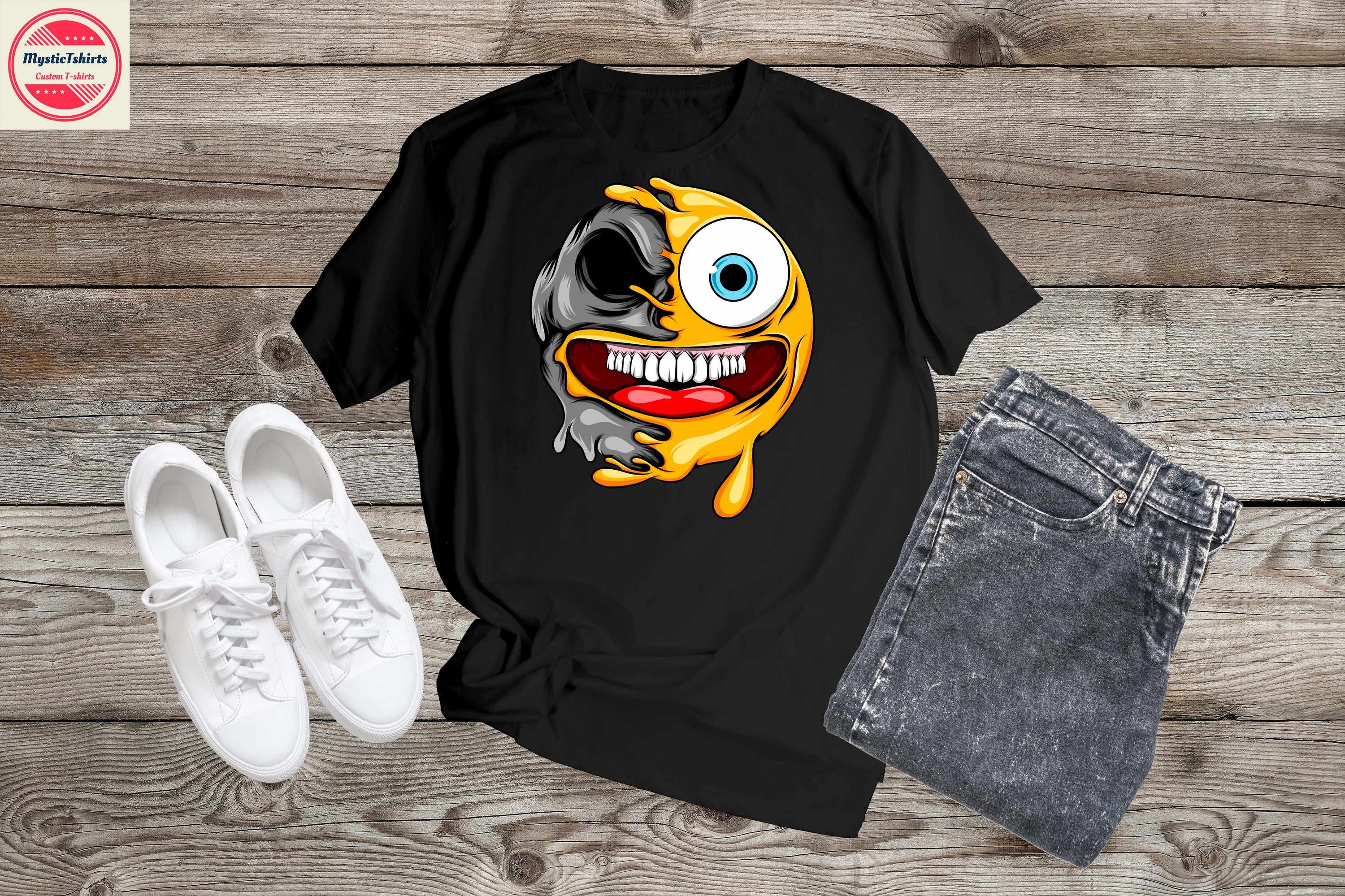 A vibrant personalized T-Shirt featuring a CRAZY FACE design with custom text, showcasing high-quality fabric and eco-friendly printing.