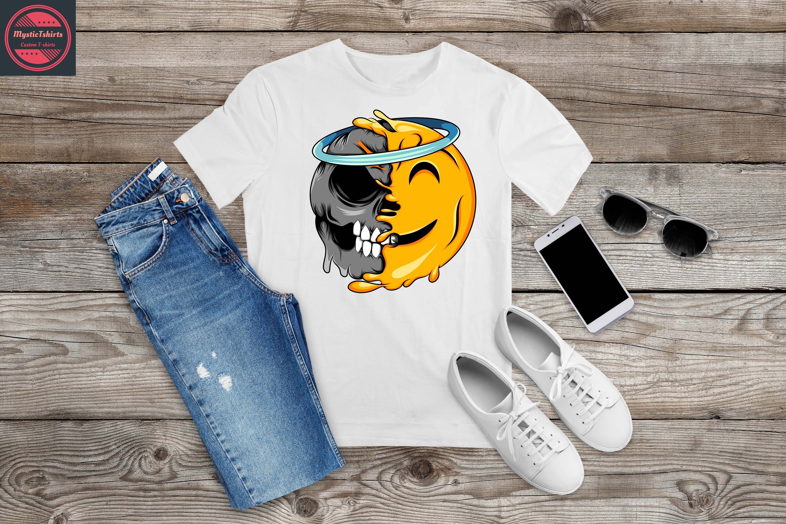 A vibrant CRAZY FACE personalized T-Shirt featuring custom text, showcasing high-quality fabric and eco-friendly printing.