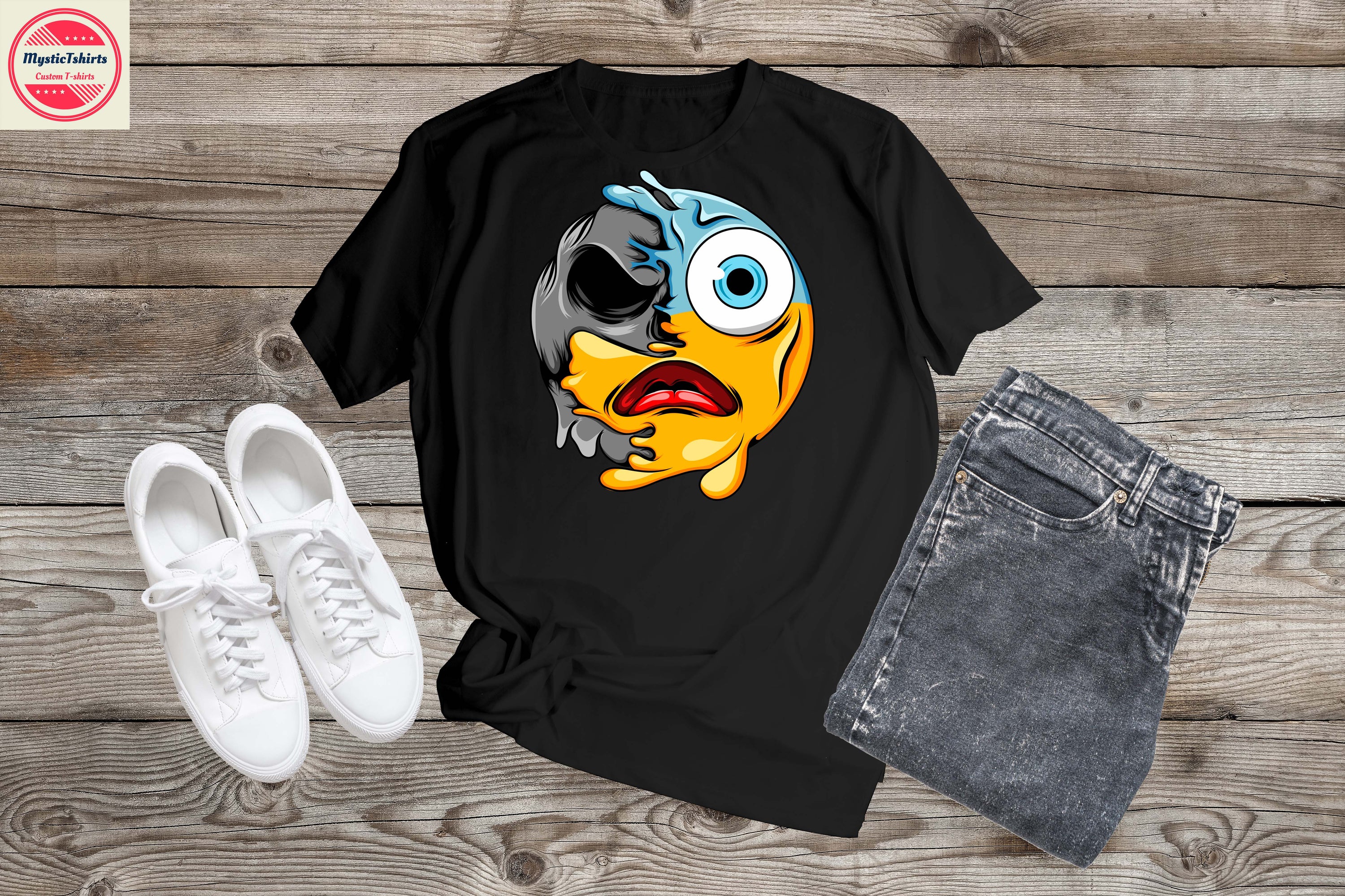 A vibrant personalized T-Shirt featuring a CRAZY FACE design with custom text, showcasing high-quality fabric and eco-friendly printing.