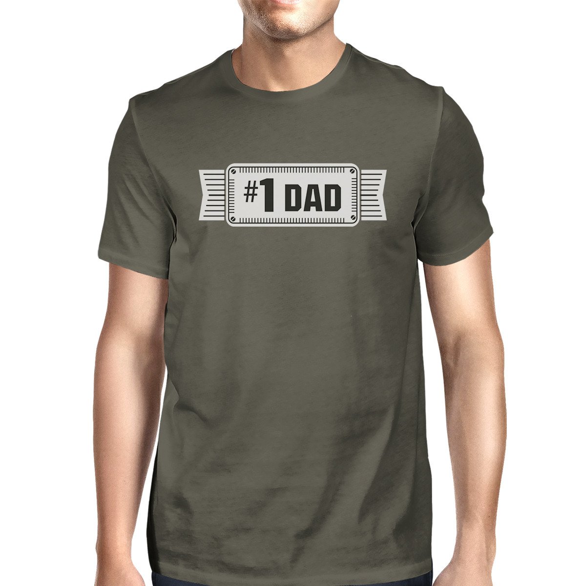 Dark gray round neck t-shirt with '#1 Dad' graphic design, made from 100% ring spun cotton, perfect for Father's Day gifts.