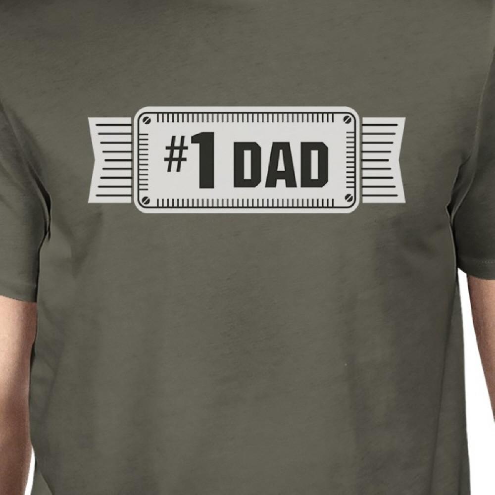 Dark gray round neck t-shirt with '#1 Dad' graphic design, made from 100% ring spun cotton, perfect for Father's Day gifts.