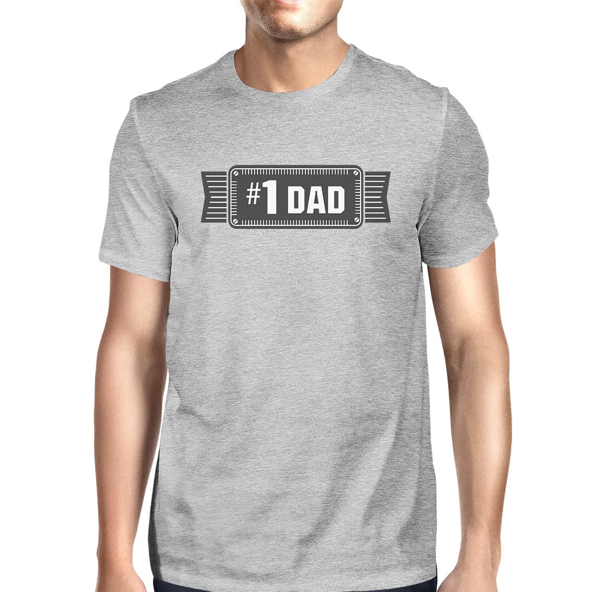 Men's grey cotton graphic t-shirt featuring '#1 Dad' design, perfect for Father's Day gifts.