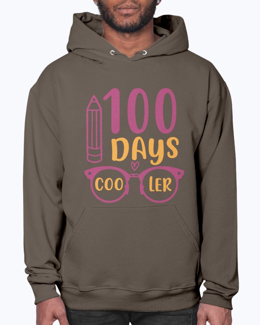 A stylish unisex hoodie featuring the text '100 Days Cooler - School', designed for comfort and casual wear.