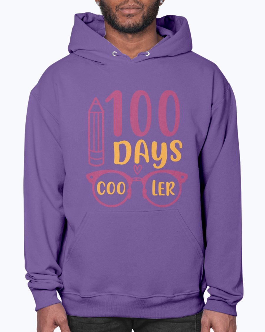 A stylish unisex hoodie featuring the text '100 Days Cooler - School', designed for comfort and casual wear.