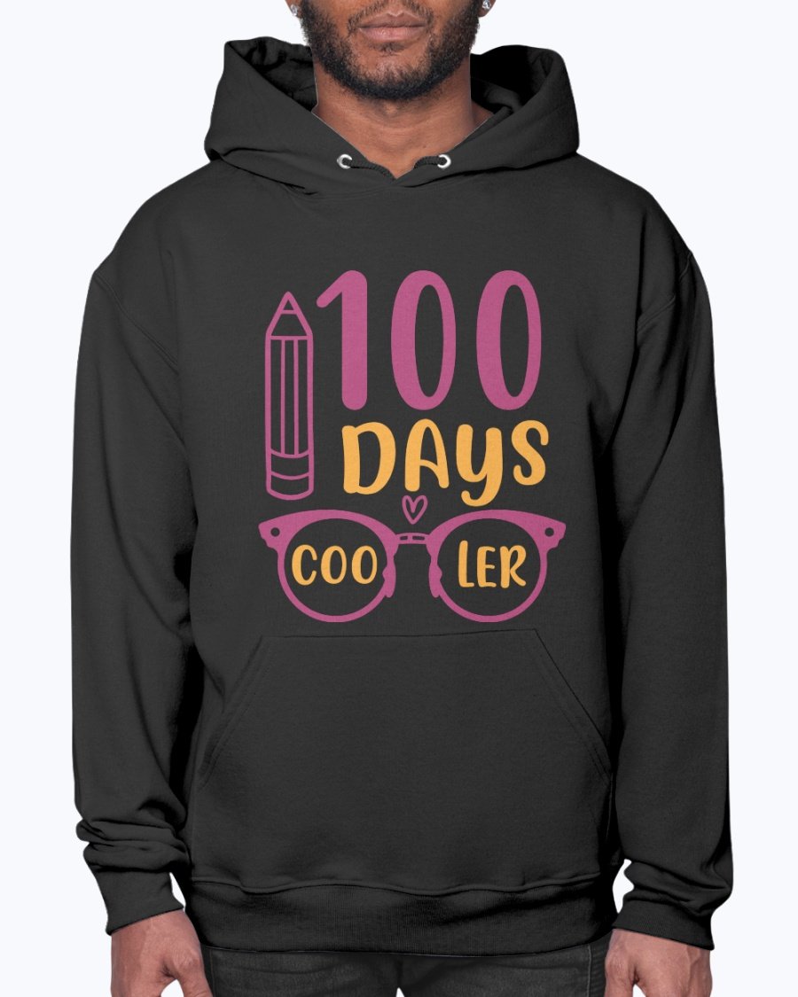 A stylish unisex hoodie featuring the text '100 Days Cooler - School', designed for comfort and casual wear.