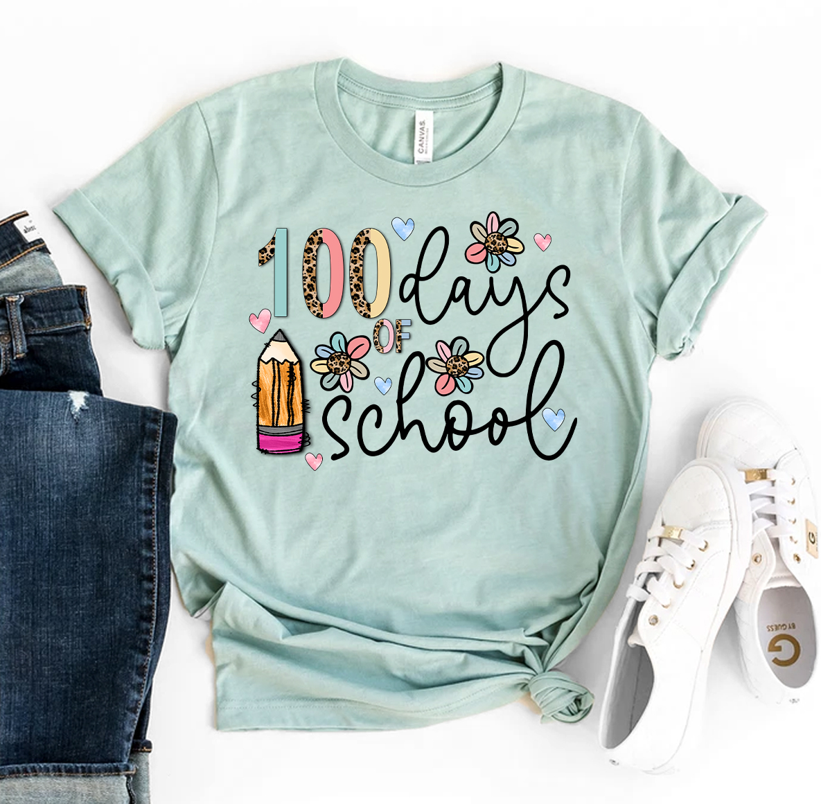 100 Days Of School T-shirt made from premium ring spun cotton with vibrant flex print design.