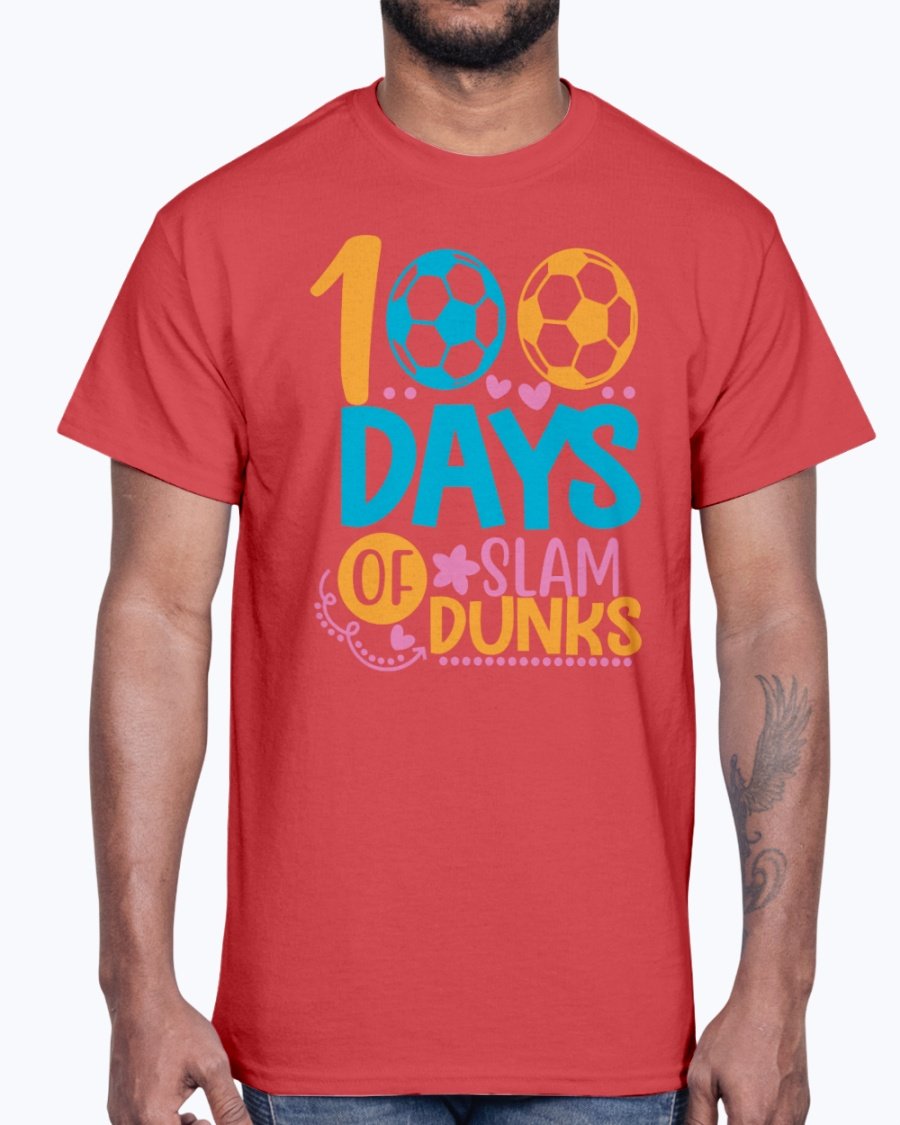 A stylish unisex cotton tee featuring the design '100 Days of Slam Dunks' suitable for school and casual wear.