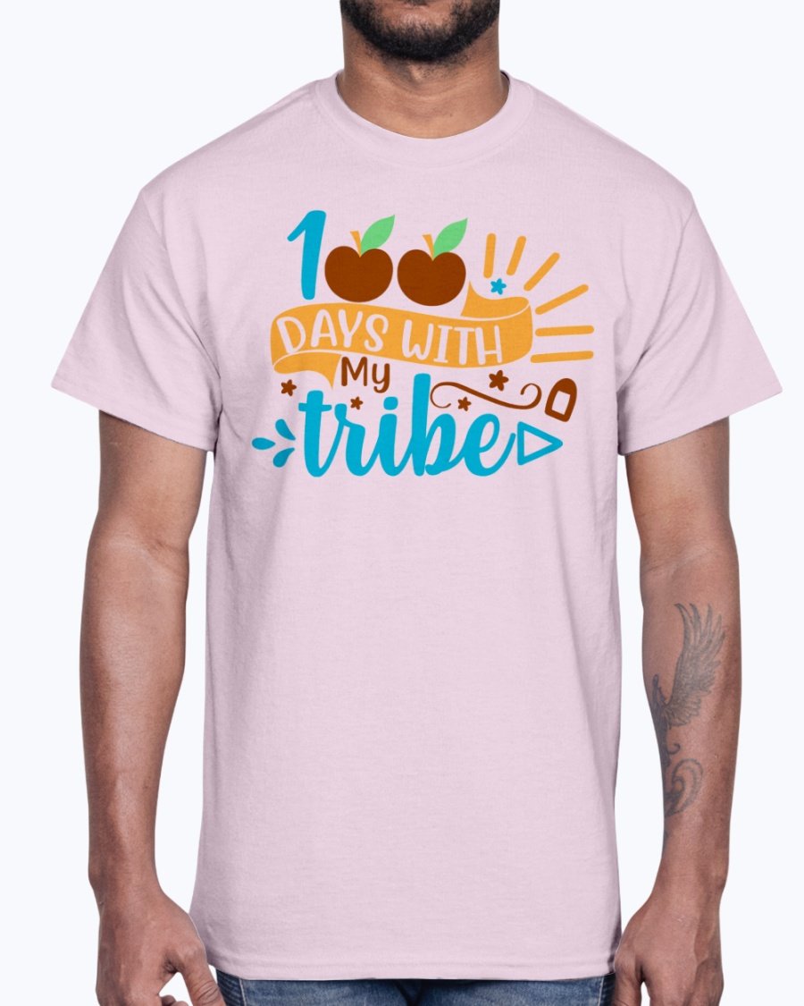 A stylish unisex cotton tee featuring the text '100 Days with My Tribe - School', perfect for casual wear and school activities.