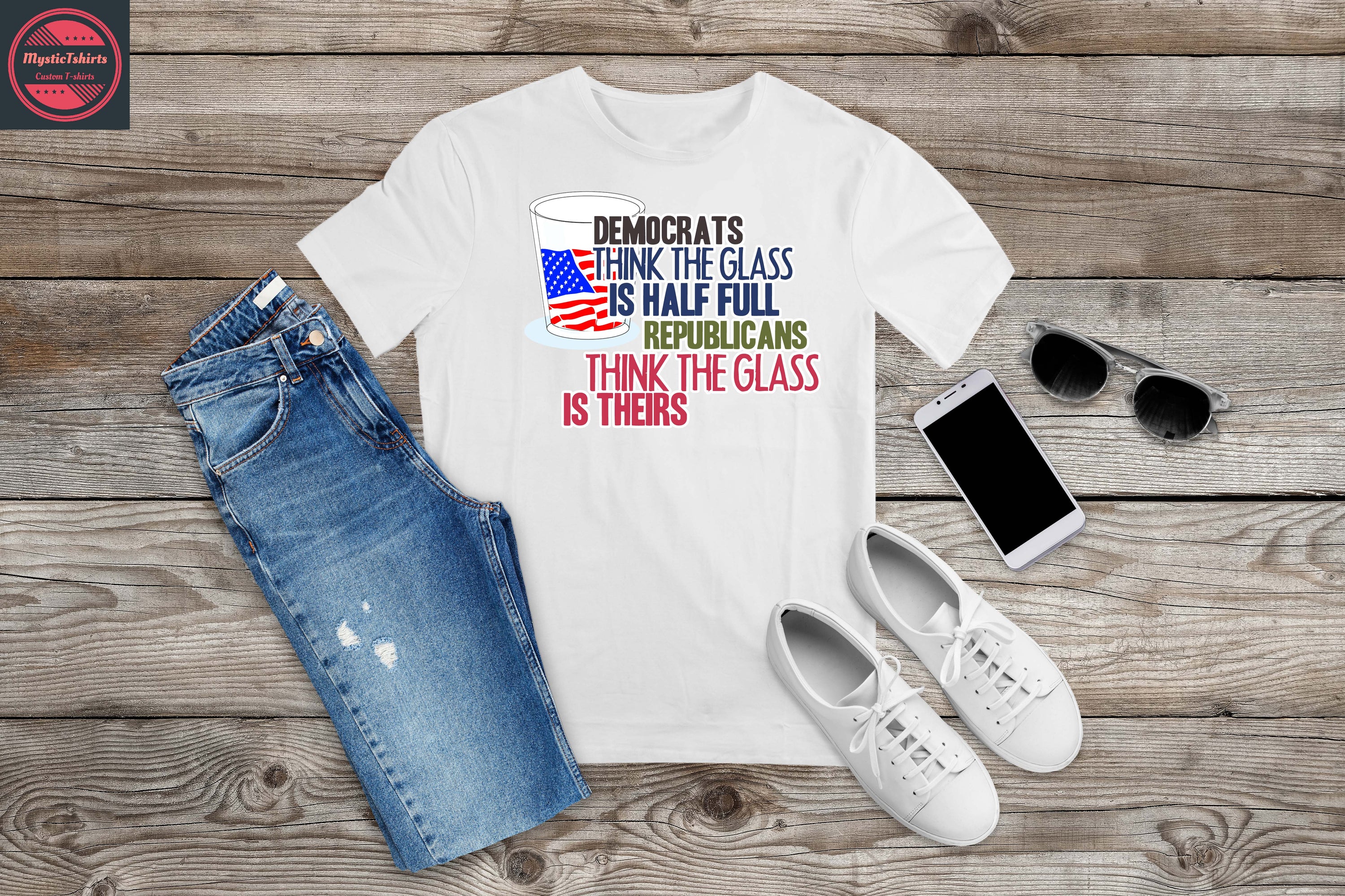 Custom made shirt with personalized design featuring the text 'DEMOCRATS THINK' on a high-quality fabric.