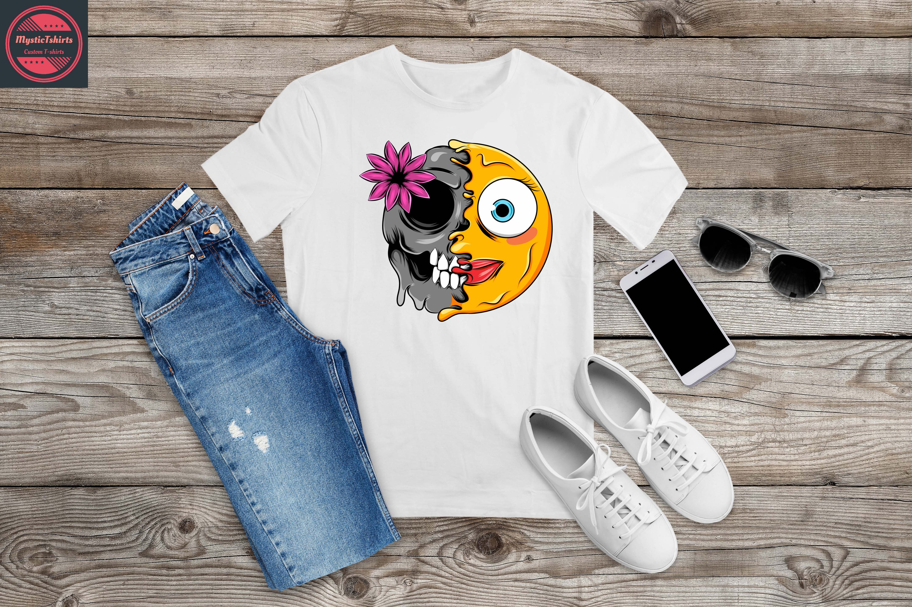 A vibrant CRAZY FACE personalized T-Shirt featuring custom text, showcasing high-quality fabric and eco-friendly printing.