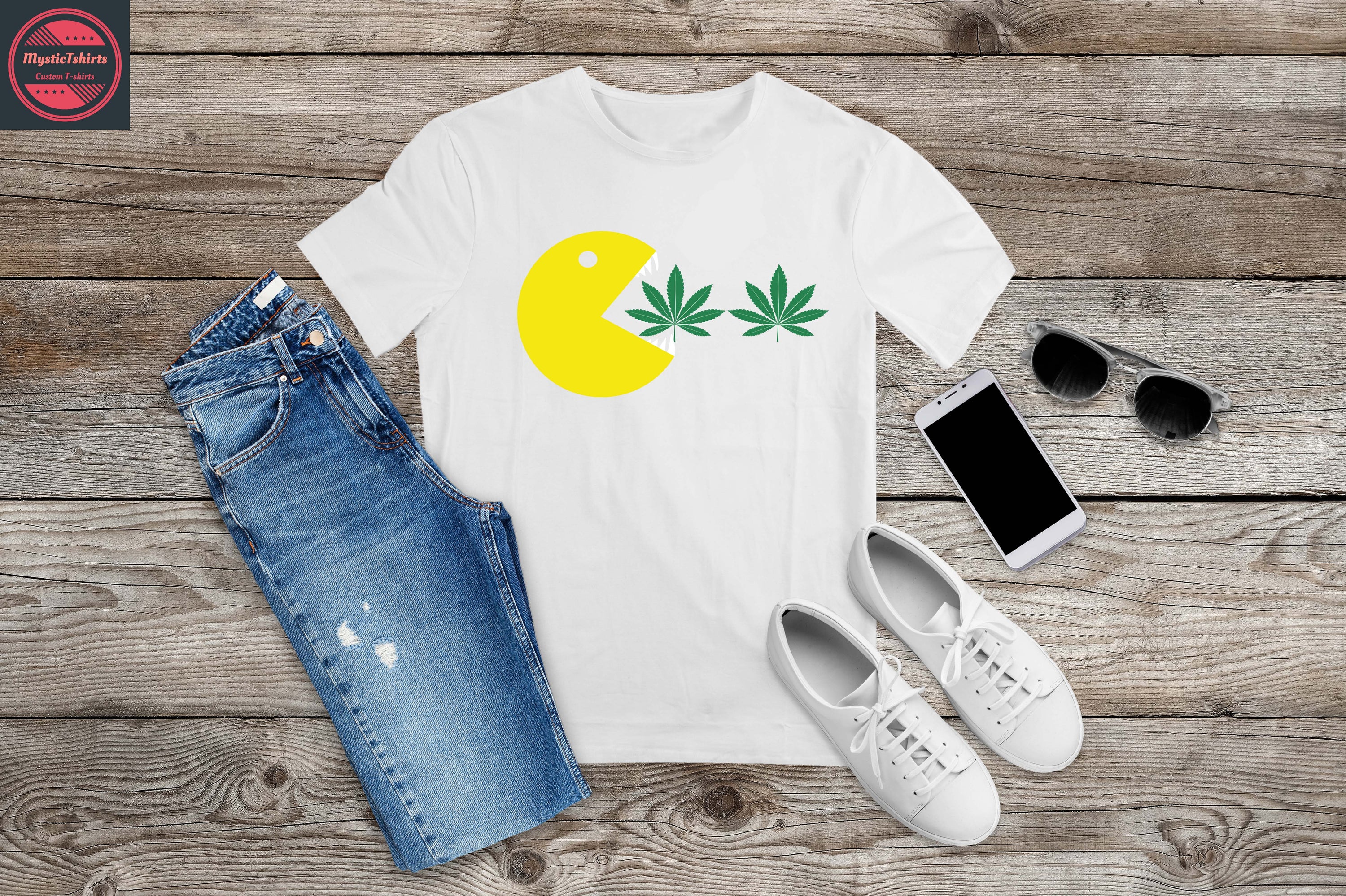 A vibrant custom made FUN WEED T-shirt featuring personalized text, showcasing high-quality fabric and eco-friendly printing.