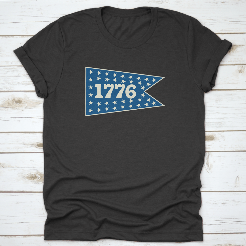 1776 Centennial Banner Pennant shirt featuring a classic fit, made from 100% cotton, ideal for travel and celebrating American history.