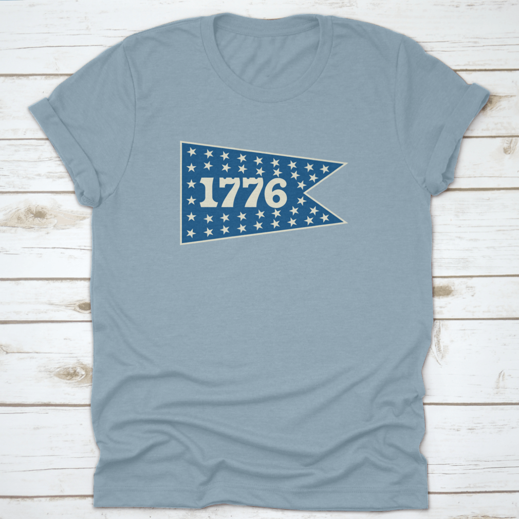 1776 Centennial Banner Pennant shirt featuring a classic fit, made from 100% cotton, ideal for travel and celebrating American history.