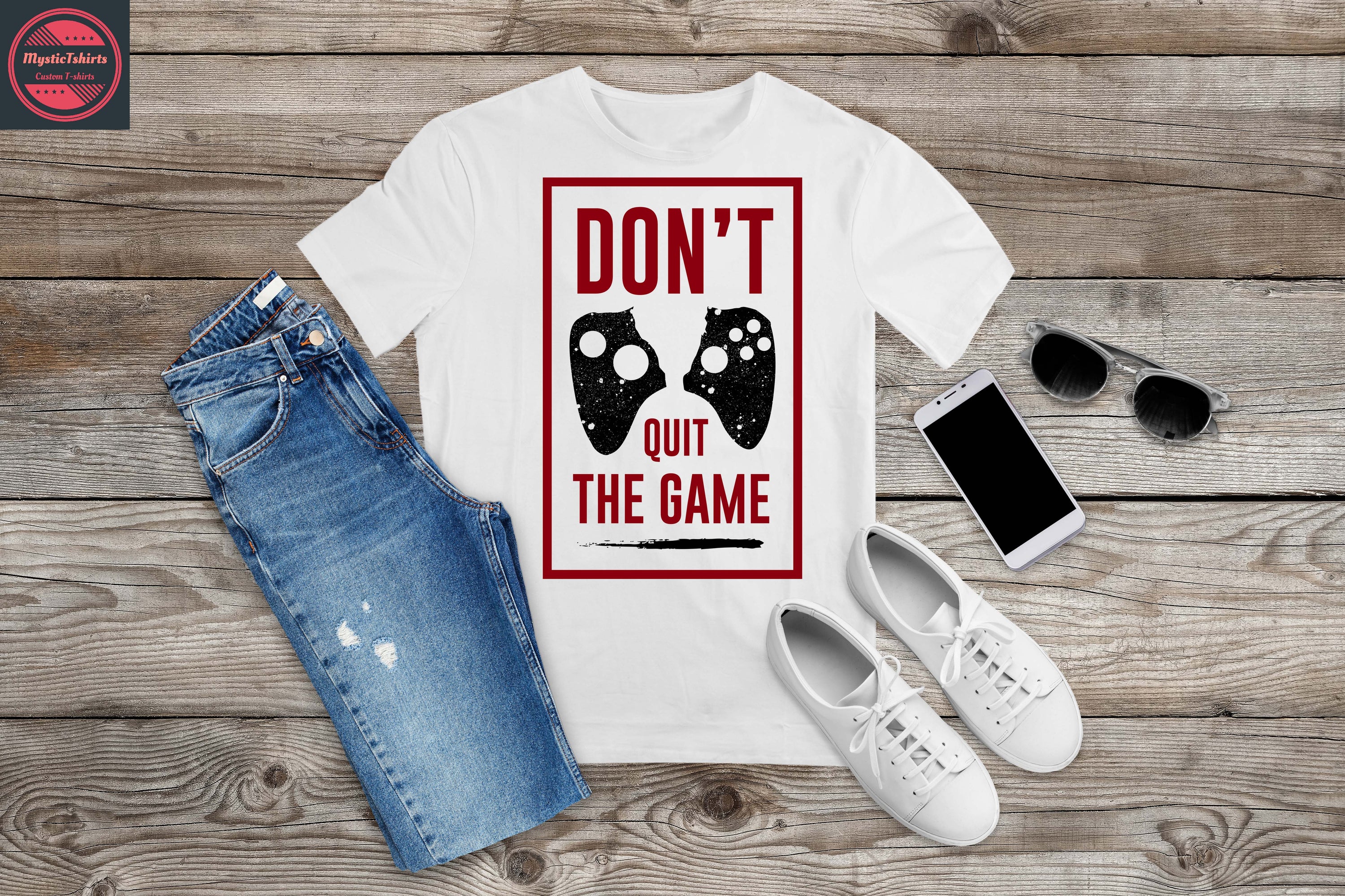 Custom 'Don't Quit The Game' T-shirt featuring personalized design options, made from high-quality eco-friendly materials.