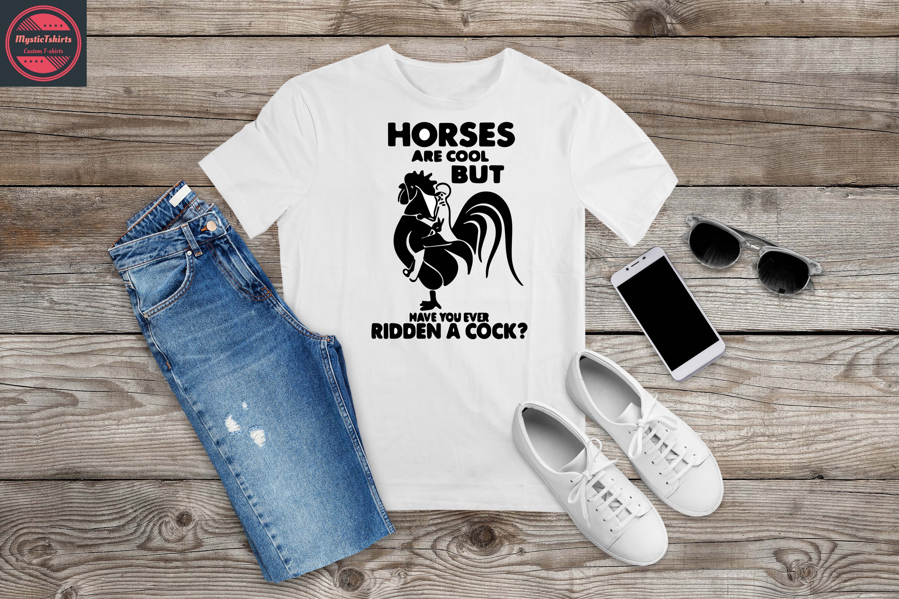 Custom made 'Horses Are Cool But' T-shirt featuring vibrant print and high-quality fabric, perfect for horse lovers.