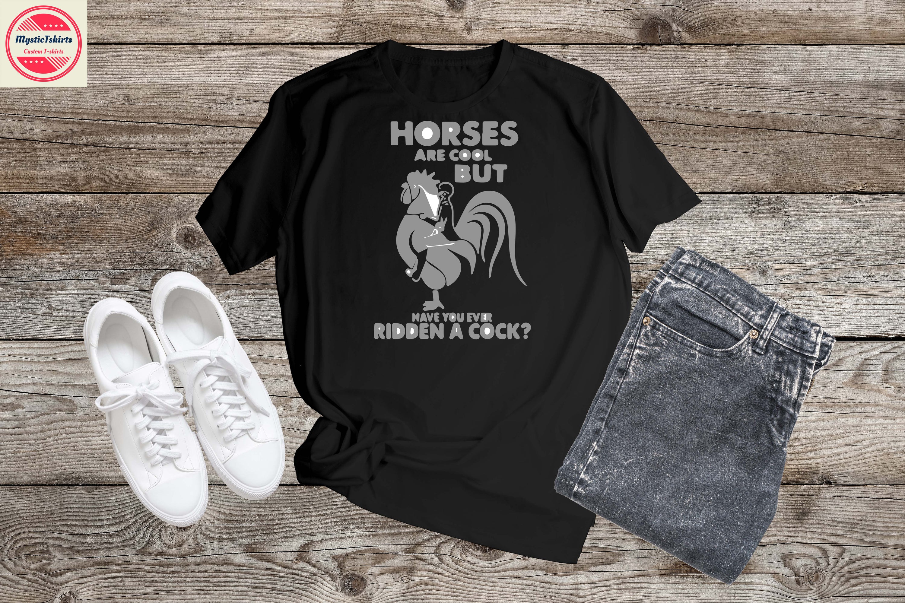 Custom made 'Horses Are Cool But' T-shirt featuring vibrant print and high-quality fabric, perfect for horse lovers.