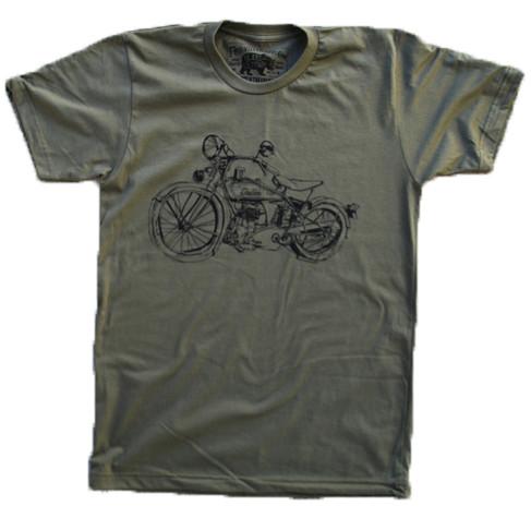 A stylish 1929 Indian Motorcycle Army tee featuring the iconic 101 Scout model design, printed on soft cotton fabric.