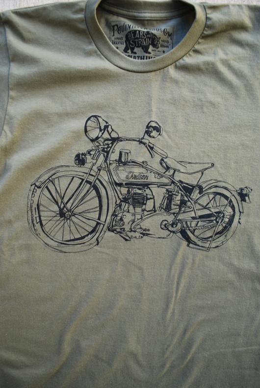 A stylish 1929 Indian Motorcycle Army tee featuring the iconic 101 Scout model design, printed on soft cotton fabric.