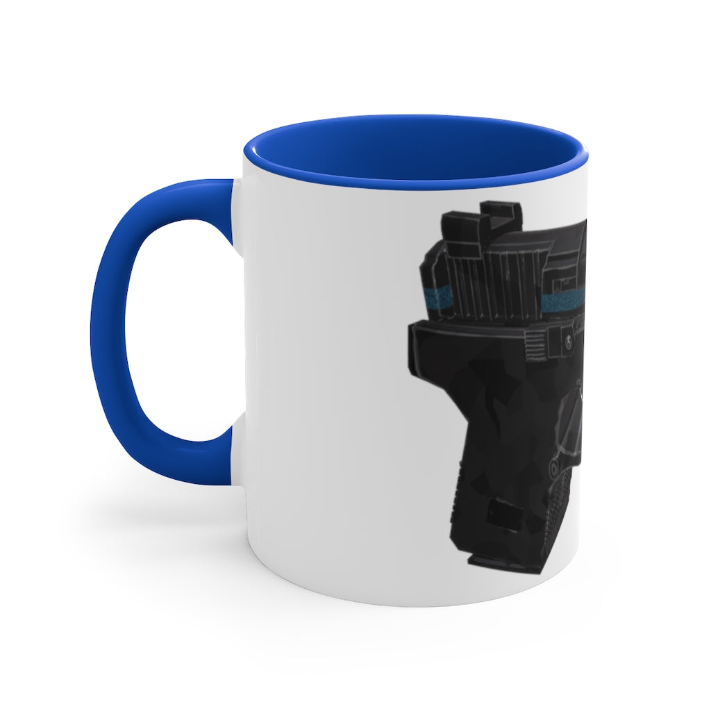 22 Calibur 11oz Accent Mug featuring a white ceramic body with colorful interior and handle, perfect for personalized designs.