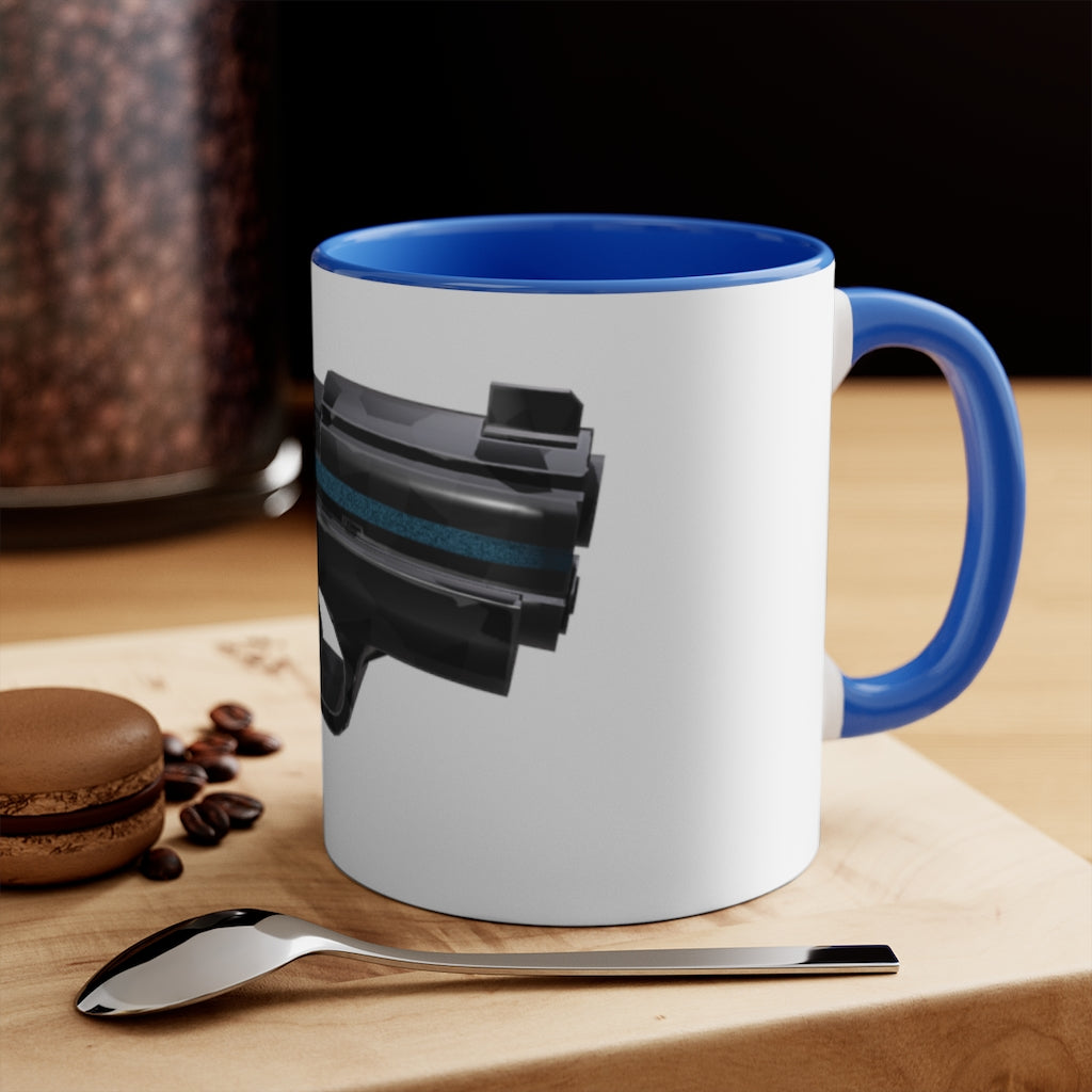 22 Calibur 11oz Accent Mug featuring a white ceramic body with colorful interior and handle, perfect for personalized designs.