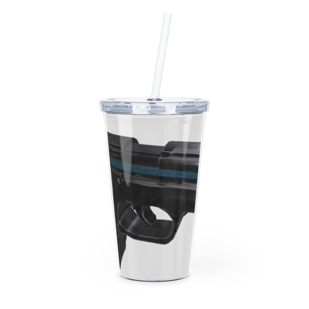 22 Calibur Plastic Tumbler with Straw, featuring a customizable design insert and a matching lid.