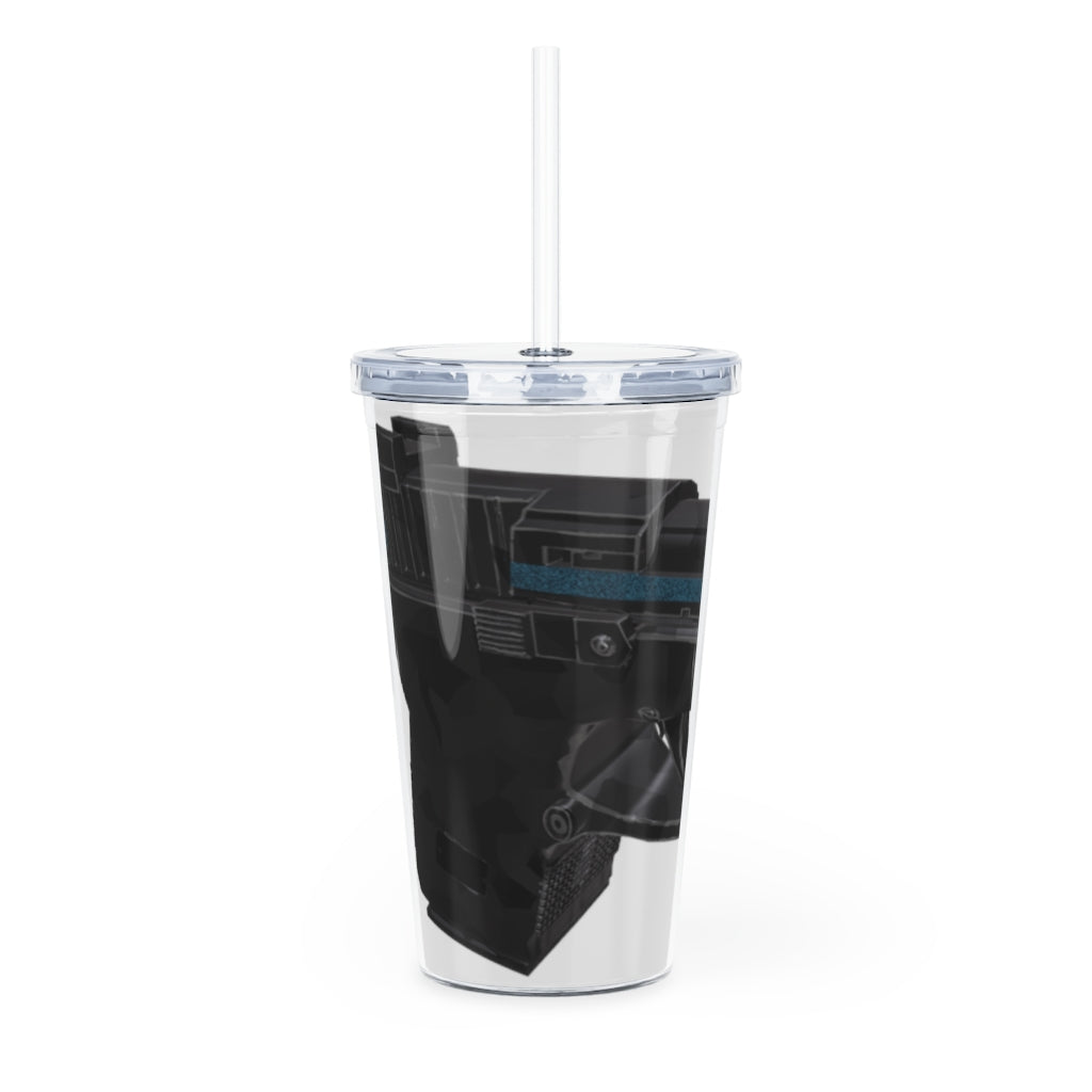 22 Calibur Plastic Tumbler with Straw, featuring a customizable design insert and a matching lid.