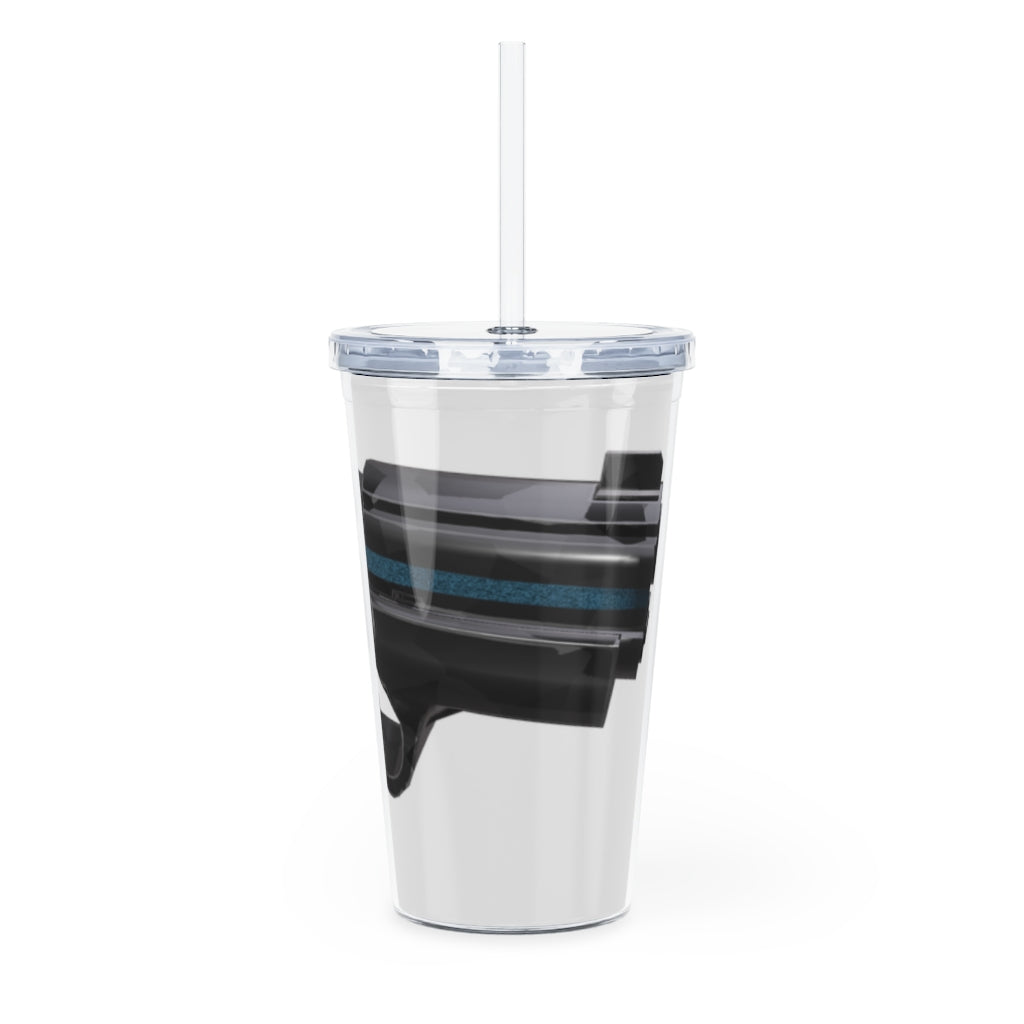 22 Calibur Plastic Tumbler with Straw, featuring a customizable design insert and a matching lid.