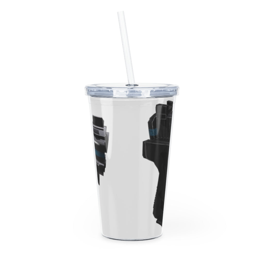 22 Calibur Plastic Tumbler with Straw, featuring a customizable design insert and a matching lid.