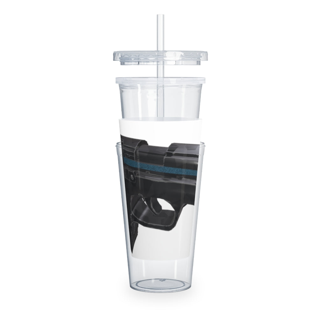 22 Calibur Plastic Tumbler with Straw, featuring a customizable design insert and a matching lid.